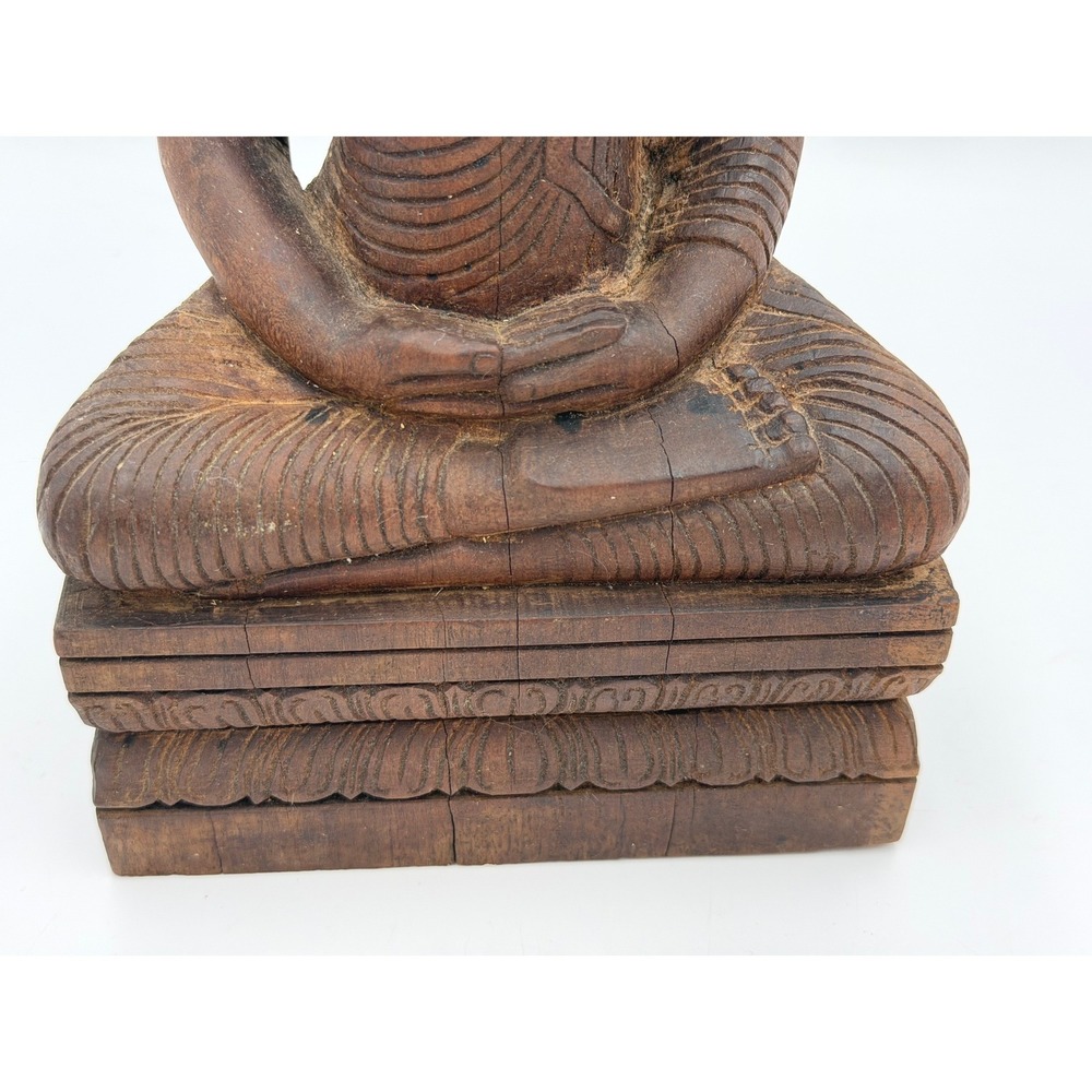 Vintage Carved Wood Buddha Statue & Embossed Metal Wall Plaque Buddhist Decor - Picture 11 of 15